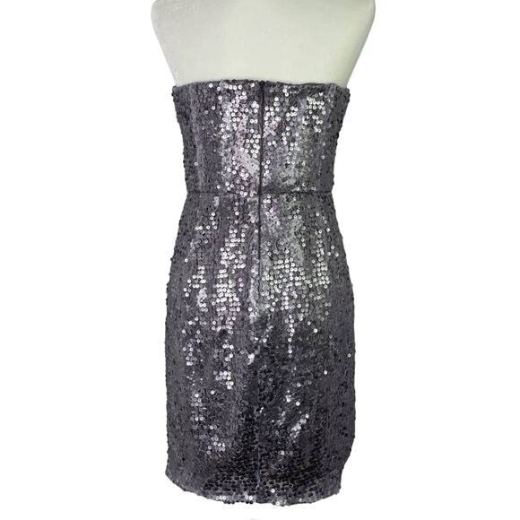 BCBG Sequin Silver Dress Strapless 8 Sparkle - Picture 2 of 8